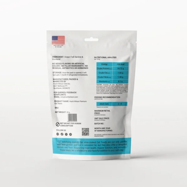Hachi Wilson Cat Treats Fish Jerky | Ocean Fish Sardine and Mackerel | Human Grade Ingredients | 100% Grain Free| 75% Protein - Image 7