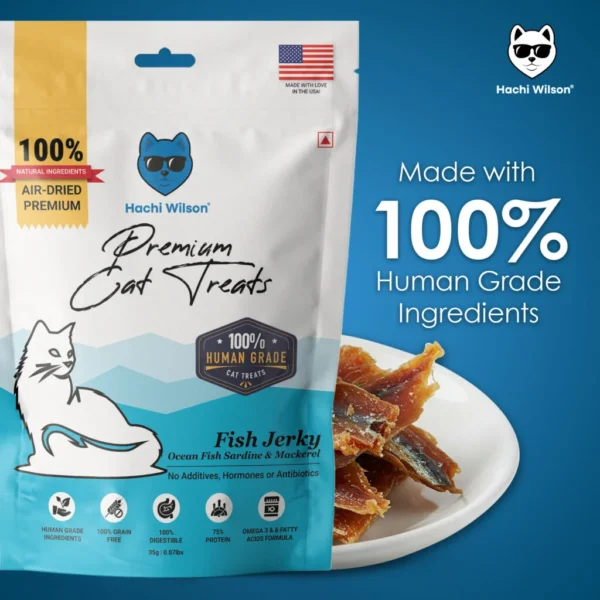 Hachi Wilson Cat Treats Fish Jerky | Ocean Fish Sardine and Mackerel | Human Grade Ingredients | 100% Grain Free| 75% Protein - Image 3