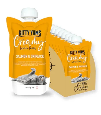 Kitty Yums Creamy Lickable Cat Treat, Salmon and Skipjack Flavour